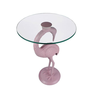 Blanche 25" Classic Mid-Century Glass Top Flamingo End Table